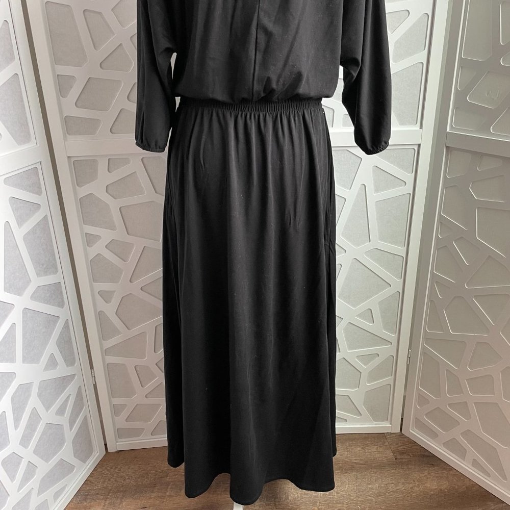 Garnet Hill Batwing Faux Wrap Knit Midi Dress Black Sz M Medium - Picture 9 of 12